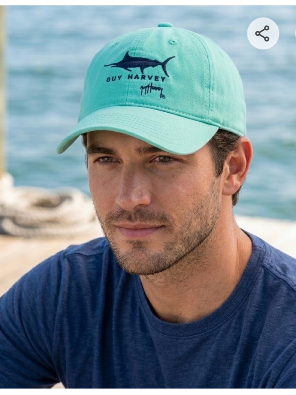 NWT Guy Harvey Iconic Marlin Embroidery Hat - Turquoise Heather - OS